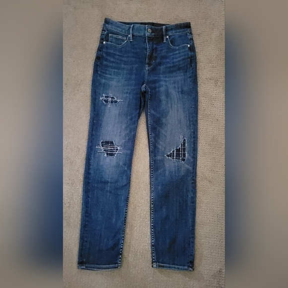 White House Black Market Women's High Rise Slim Ankle Patch Embroidered Jeans - Picture 2 of 7